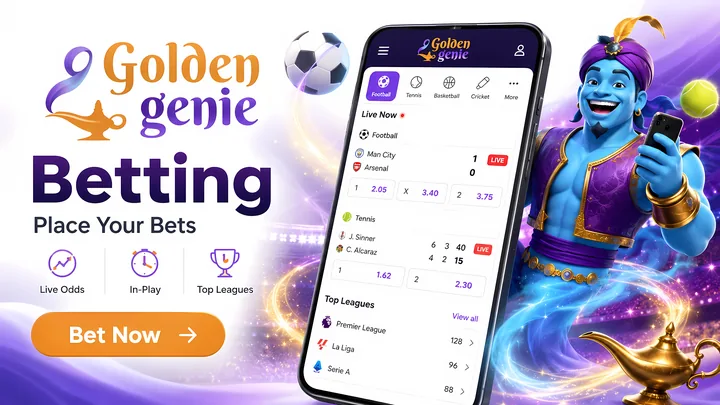Golden Genie Casino sportsbook with football markets and live in-play odds