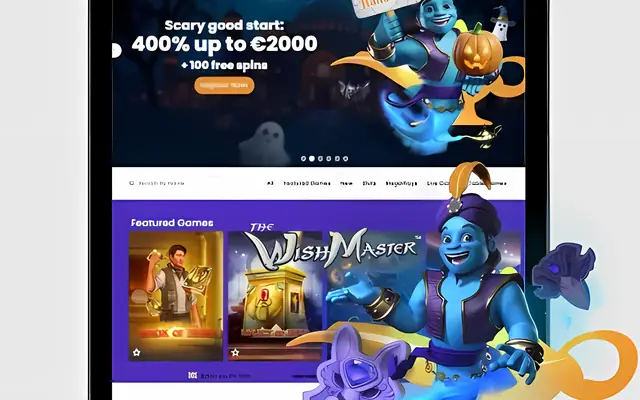 Golden Genie Casino mobile app on a phone showing the lobby